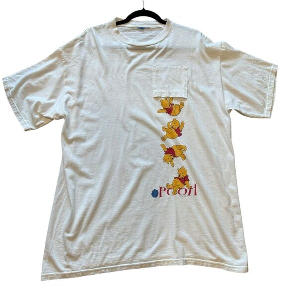 Vintage Disney Falling Winnie The Pooh Crewneck Graphic White T-Shirt 1990s 90s - Picture 1 of 6